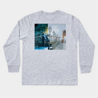 Van Gogh’s Le Moulin de la Galette Terrace and Gene Kelly in Singin’ in the Rain. Kids Long Sleeve T-Shirt